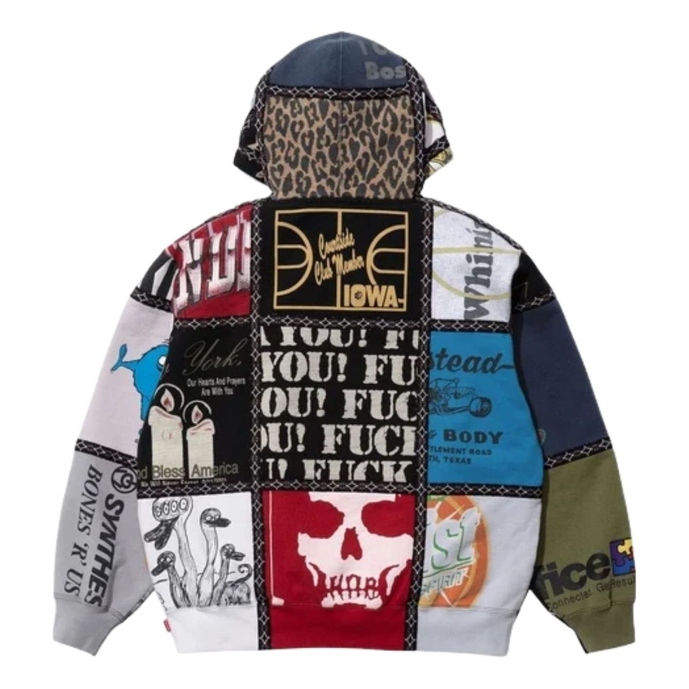 Толстовка Supreme FW25 x Number (N)ine с капюшоном на молнии и лоскутным рисунком, разноцветная — фото 2