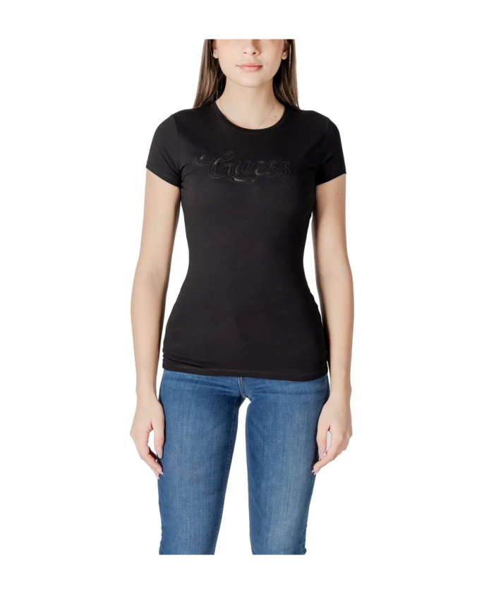 

Черная хлопковая футболка с логотипом в горошек Guess, черный