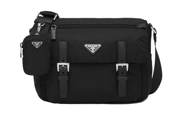 

PRADA Рюкзак-мессенджер Re Nylon Recycled Nylon With Leather 2 in 1, средний, унисекс, черный