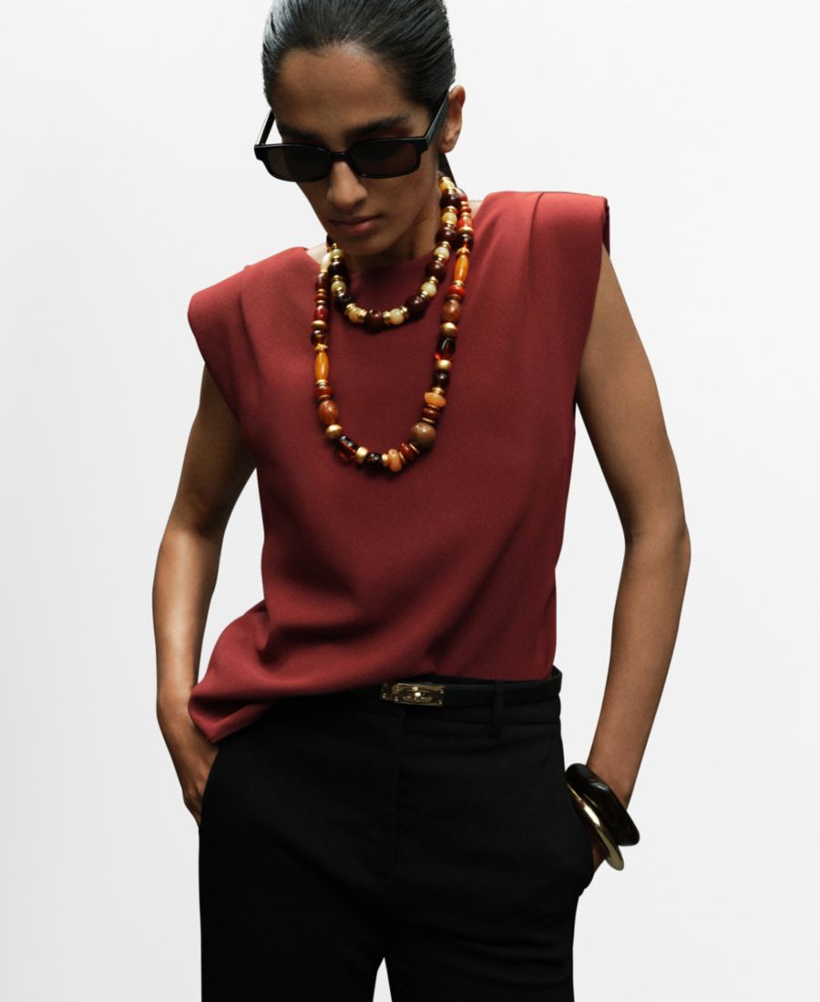 

Женская блузка с подплечниками и сборками MANGO, Burnt Orange