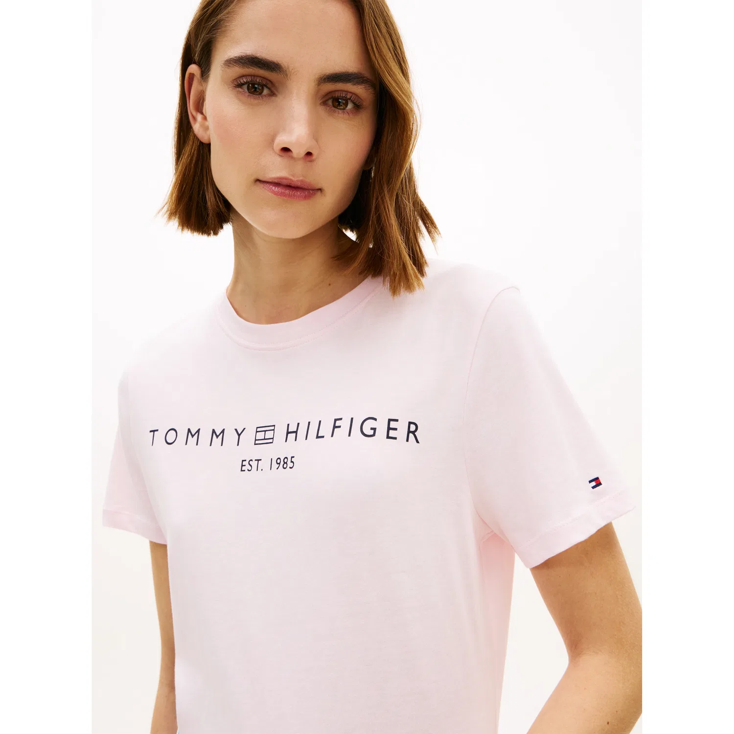 Женская хлопковая футболка с логотипом Tommy Hilfiger, Light Pink — фото 2