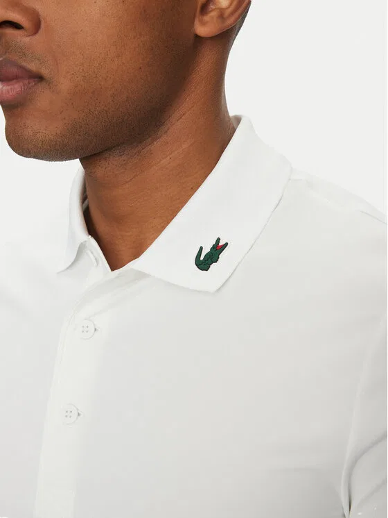 Поло Lacoste regular fit, однотонное, белый — фото 4