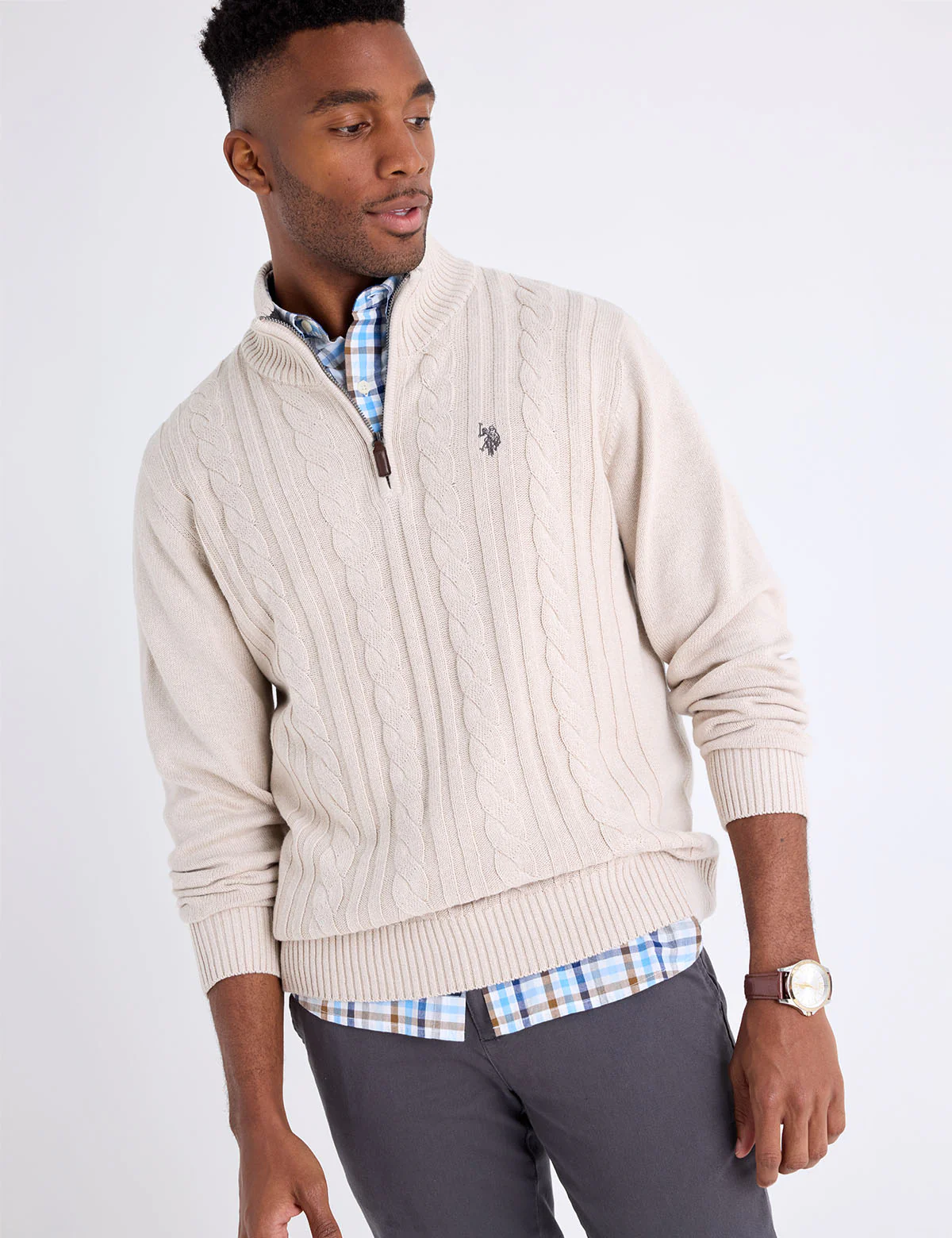 

Свитер U.S. Polo Assn 1/4 Zip Cotton Cable, кремовый