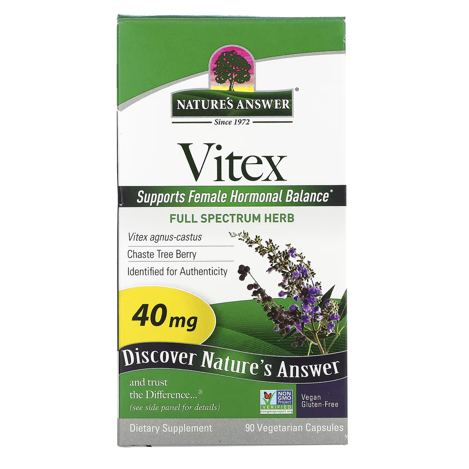 

Nature's Answer, Vitex, ягоды монашьего перца, витекса священного, 90 вегетарианских капсул