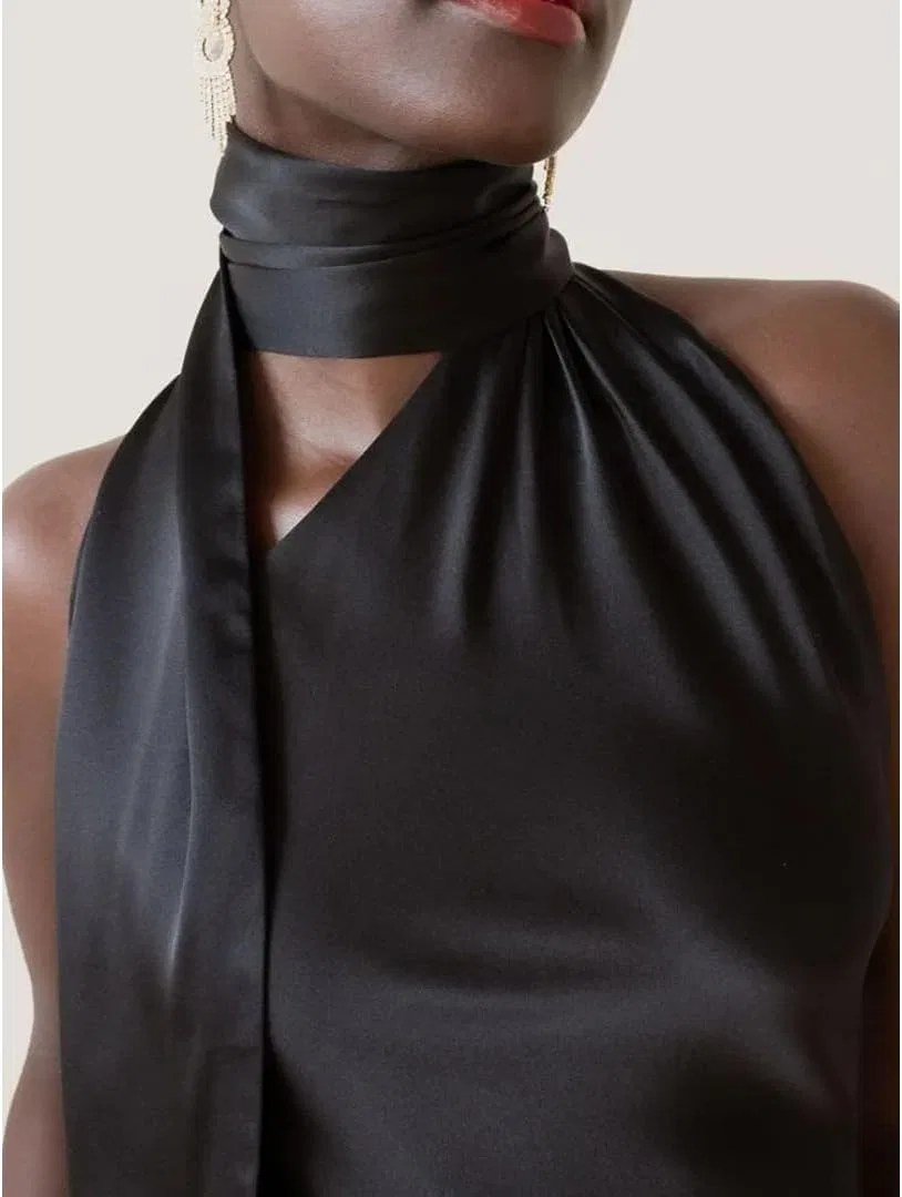 Женское сатиновое мини-платье с заплатками Formal, Black — фото 4