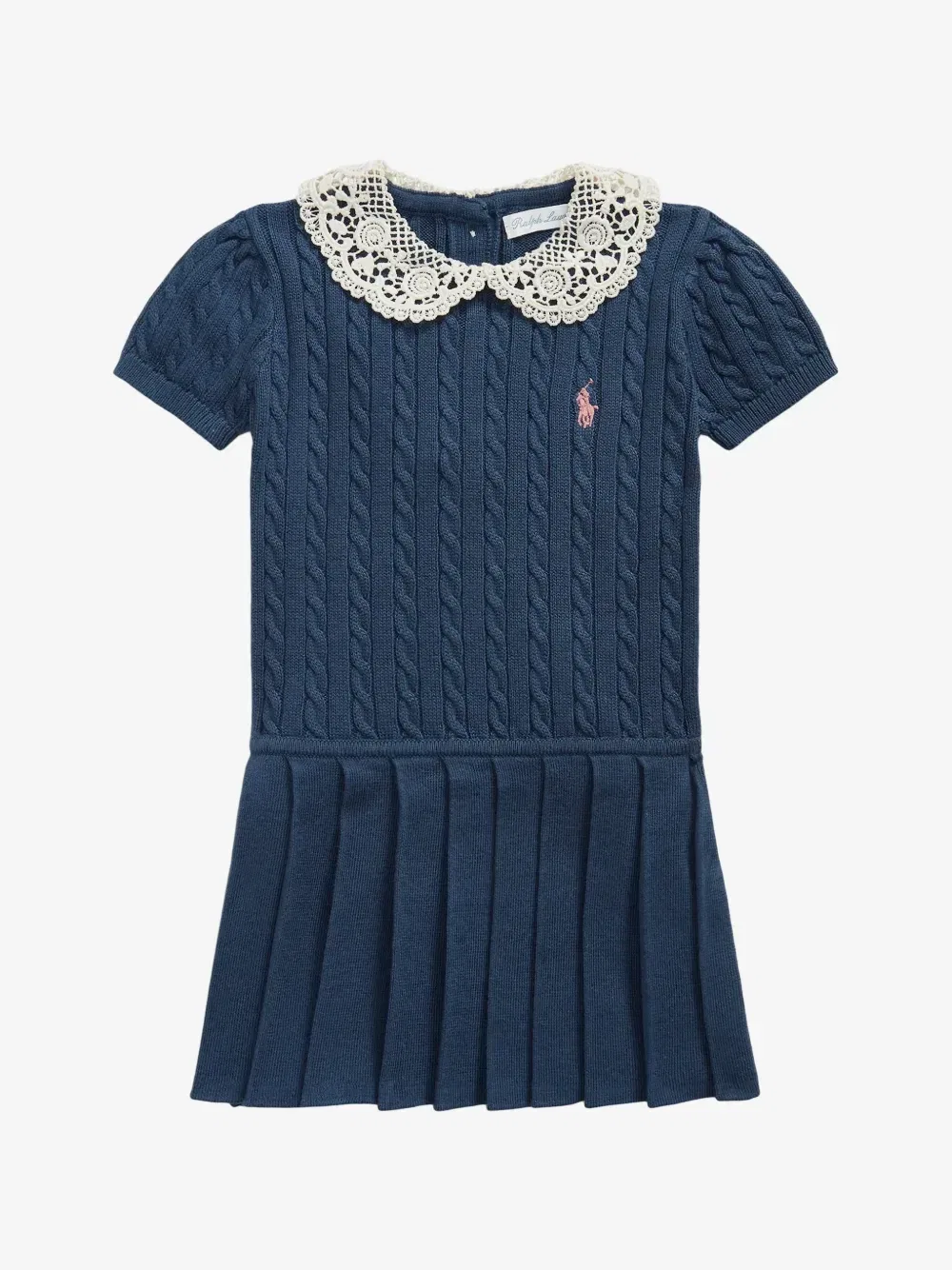 Платье фактурной вязки с плиссировкой POLO RALPH LAUREN KIDS, синий