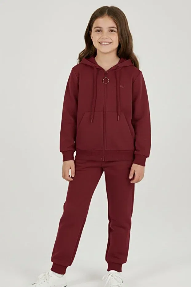 Детский комплект спортивных штанов для девочек Owl Embroidered Mutlu Kids, Burgundy