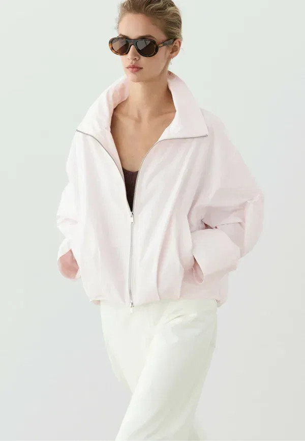 Куртка бомбер хлопковая High neck bomber jacket Massimo Dutti, розовый