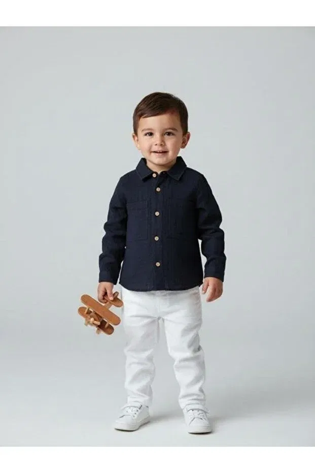 Детская рубашка для мальчиков с длинным рукавом Zekids, Navy Blue — фото 2