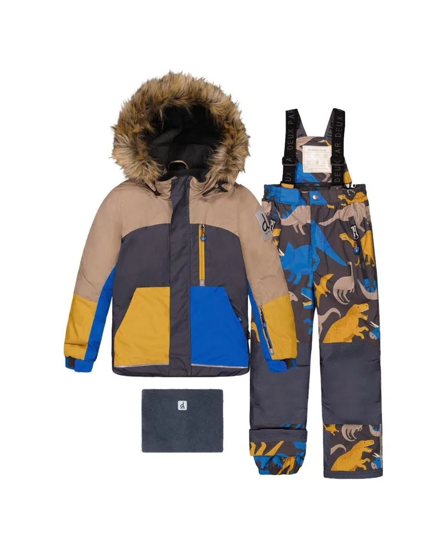 Детский двухкомпонентный зимний костюм с принтом динозавров Deux par Deux, Grey And Blue Dinosaur Print
