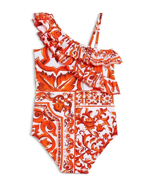 Детский купальник для девочек с принтом Dolce & Gabbana, White Print — фото 2