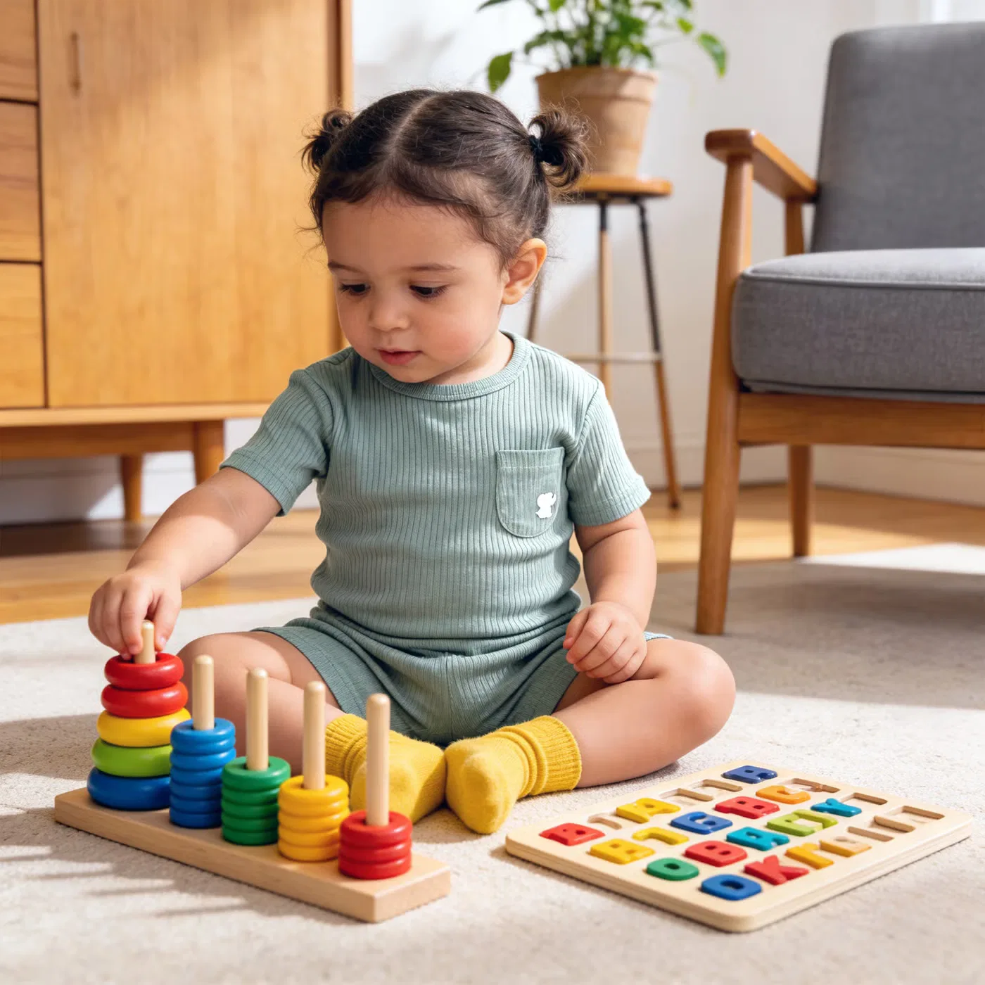 Комплект футболка с коротким рукавом и шорты, Babies Basic, зеленый — фото 2