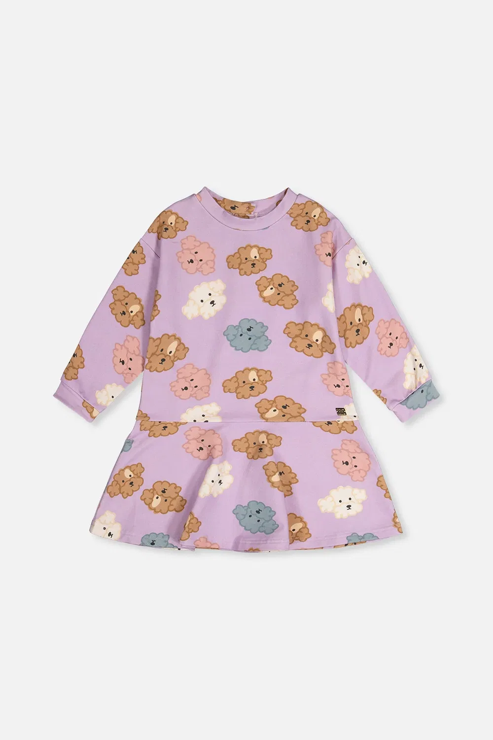 Детское платье из футера с длинным рукавом с принтом Poodle Chic Deux par Deux, Purple Poodle Print