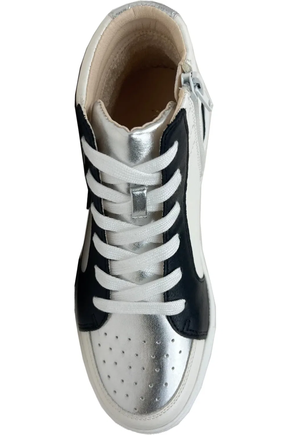 Детские кроссовки высокие с перфорацией Miss Hannah Yosi Samra, Black/White-Silver Glitter — фото 3