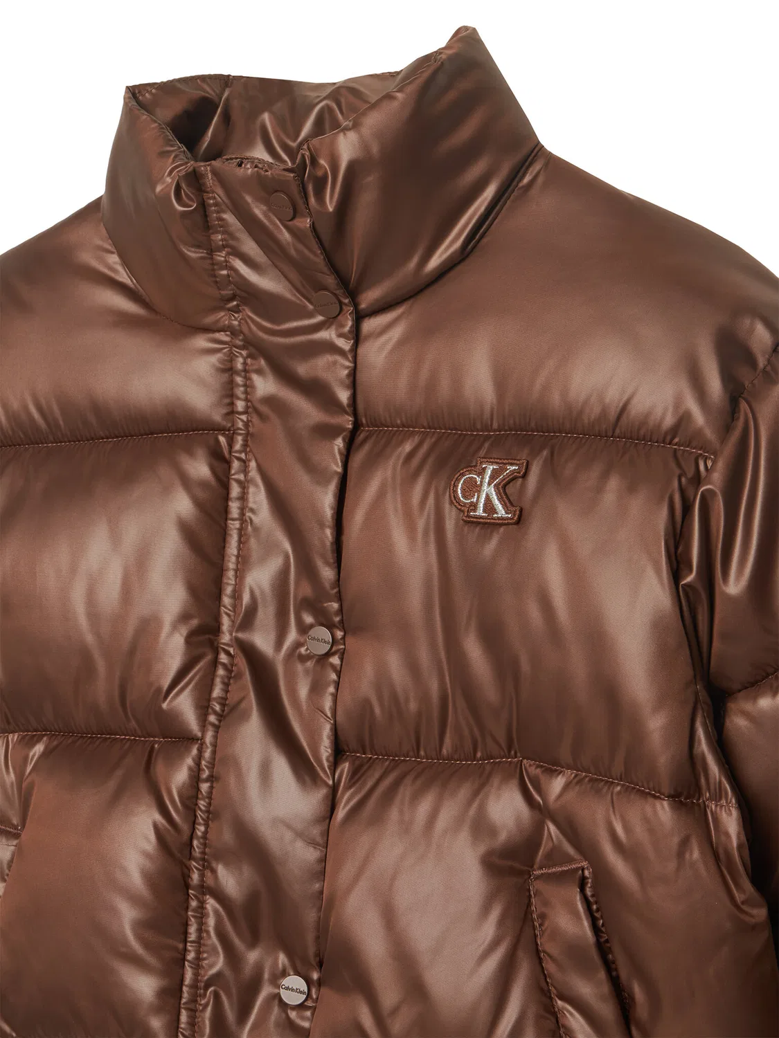 Демисезонная куртка стандартного кроя для девочки Minime Shiny Short Puffer Calvin Klein Jeans, коричневый — фото 3