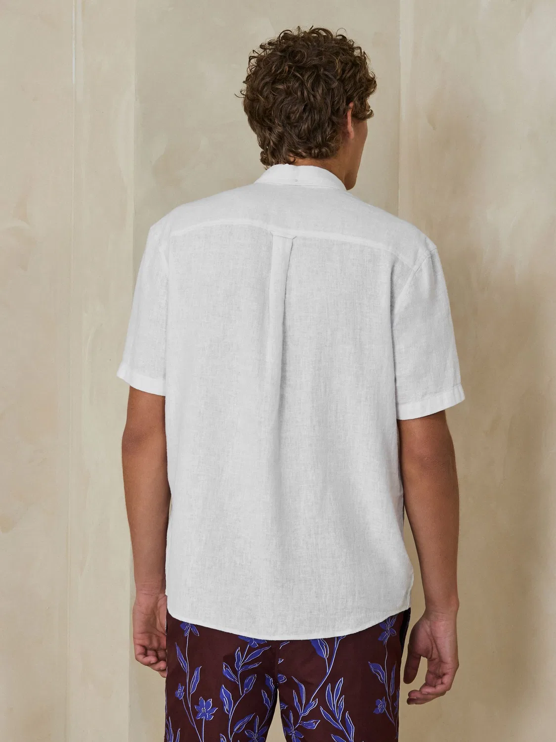Рубашка с коротким рукавом, отложной воротник, Cotton Linen Blend Next, белый — фото 3