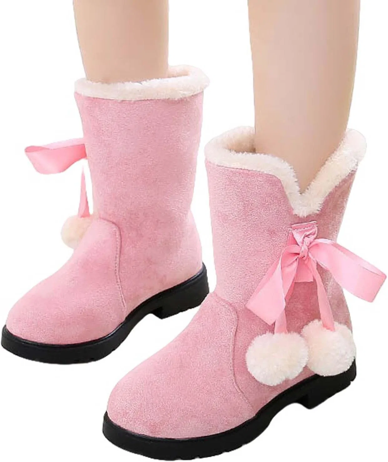 Детские зимние сапоги для девочек с мехом и бантом Zzalalana, Pink
