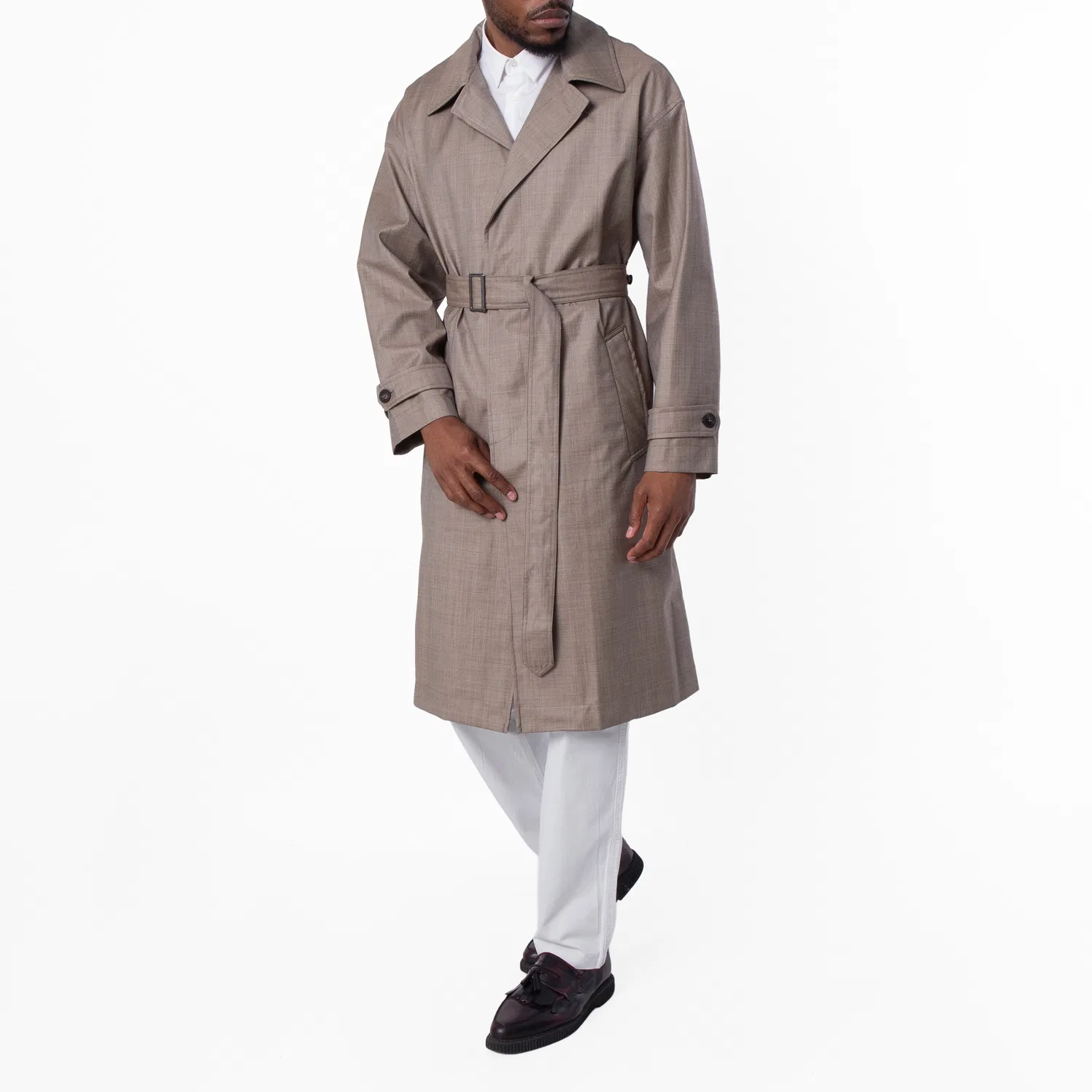 Пальто-тренч из шерсти Virgin-Wool Belted Trench Coat Emporio Armani, Beige Fancy