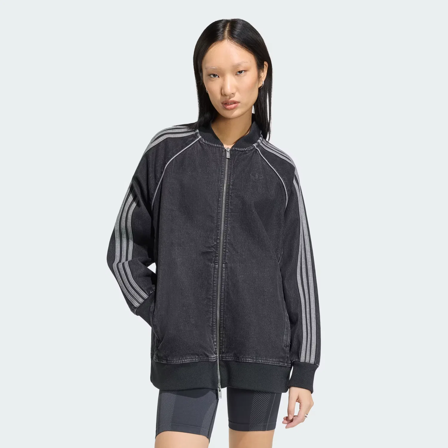 Женская джинсовая куртка оверсайз на молнии SST Oversized Denim Tracktop Adidas Originals, черный деним