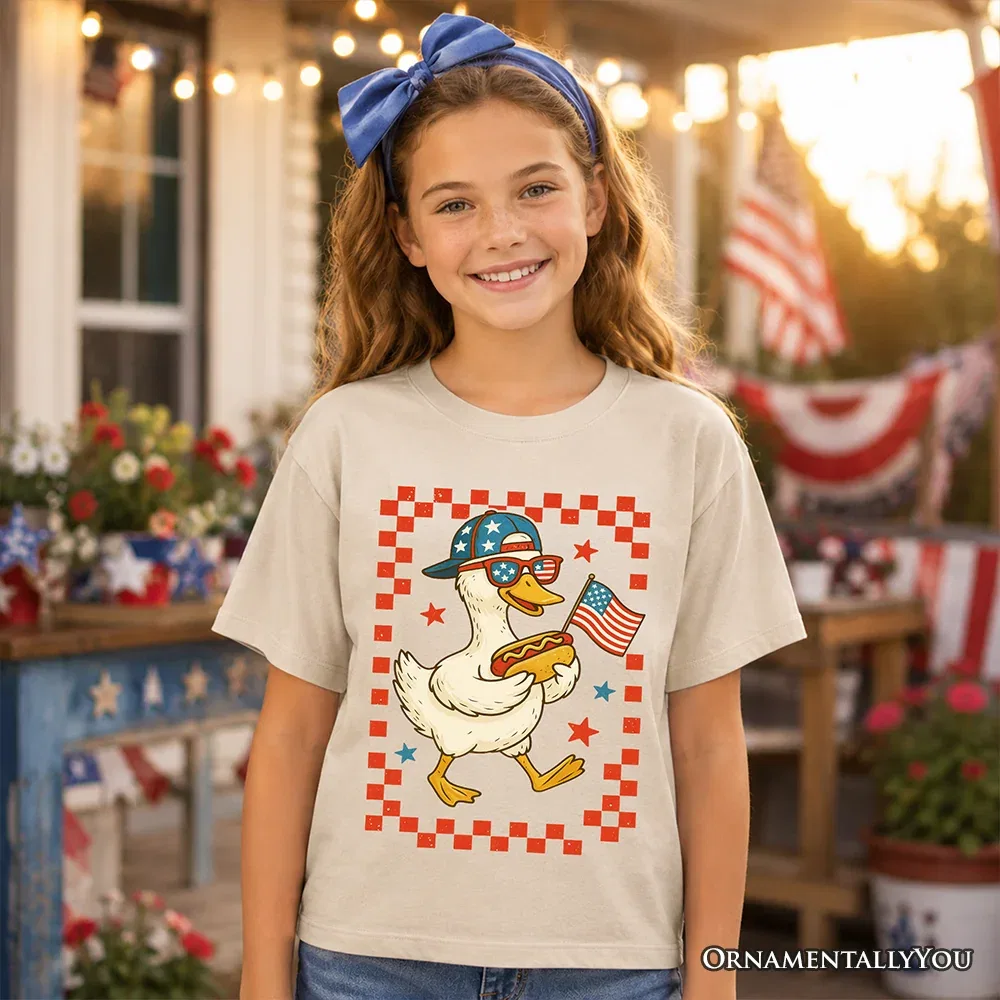 Детская футболка с принтом 4th of July Duck OrnamentallyYou, Sand — фото 2