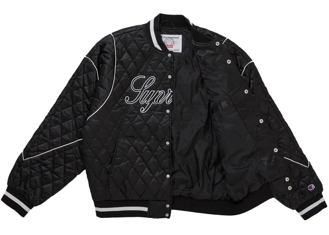 Мужская стеганая куртка-бомбер Supreme Champion Quilted Satin Varsity, черный — фото 2
