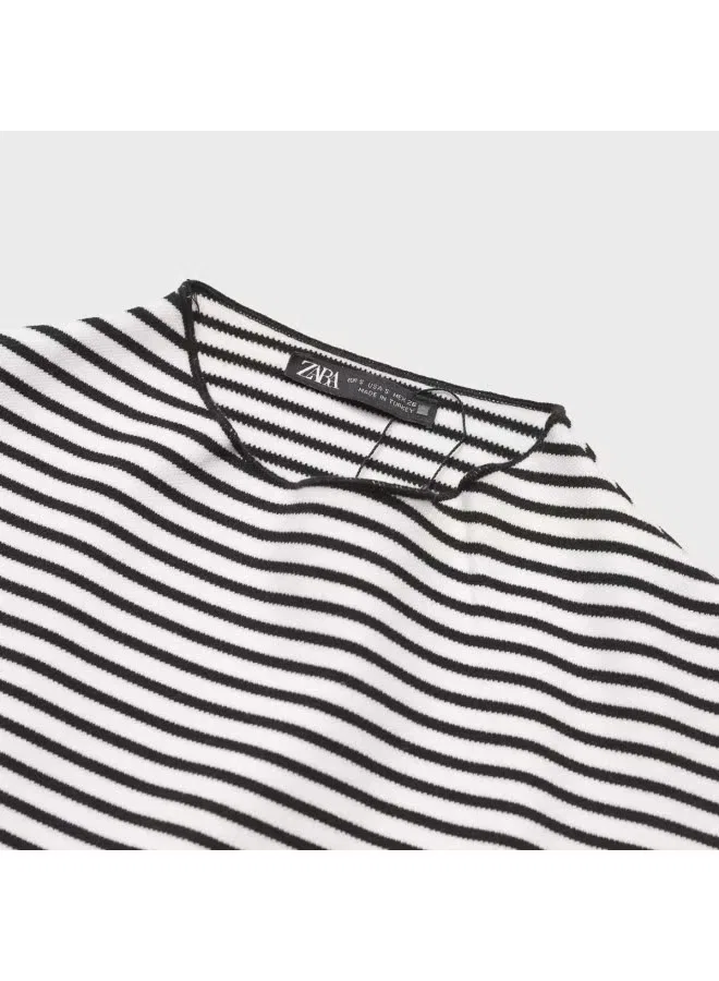 Платье-обертка с принтом в полоску Zara, черно-белый — фото 4