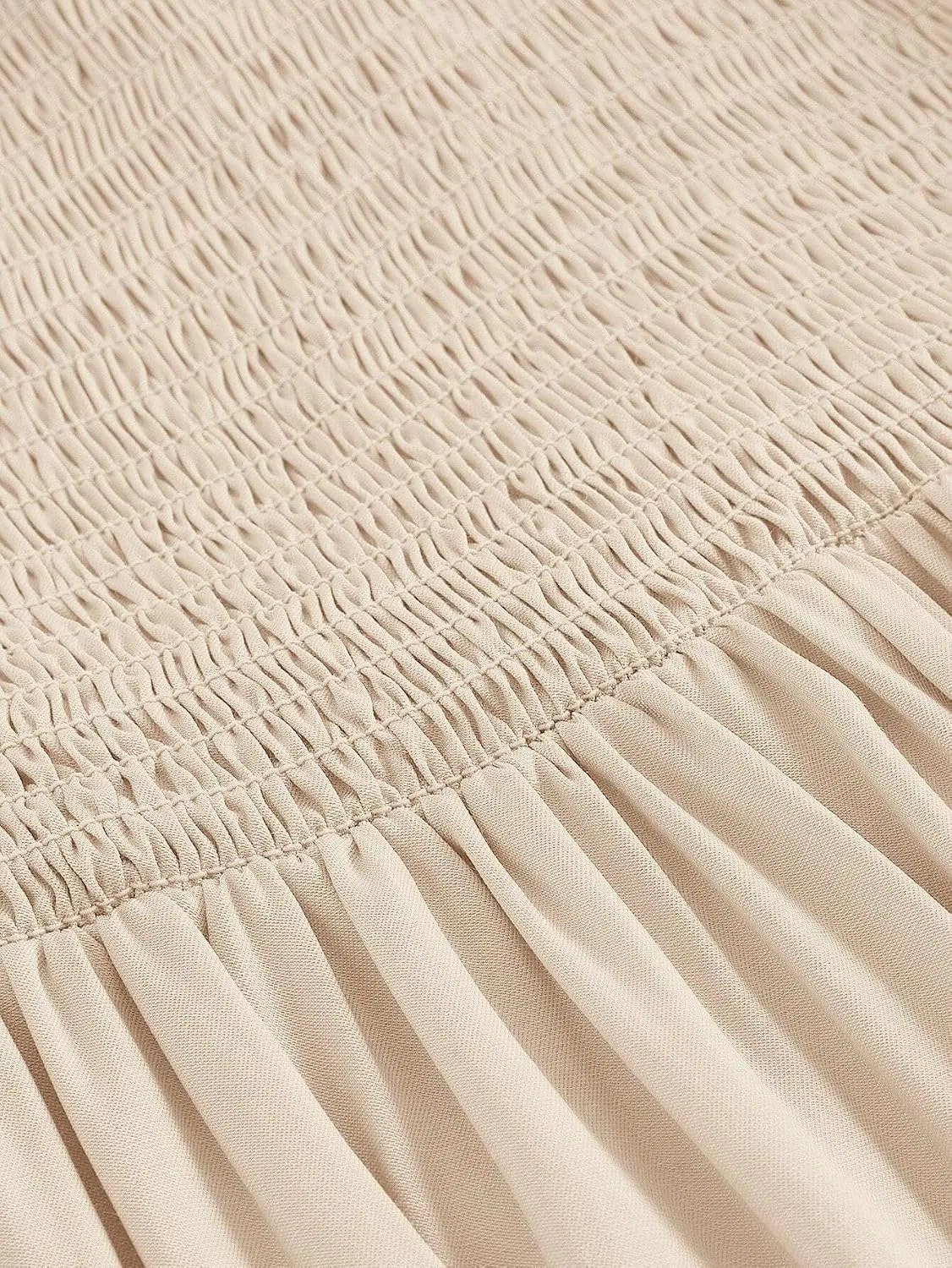 Женское летнее платье с рюшами на высокой талии, Beige — фото 3