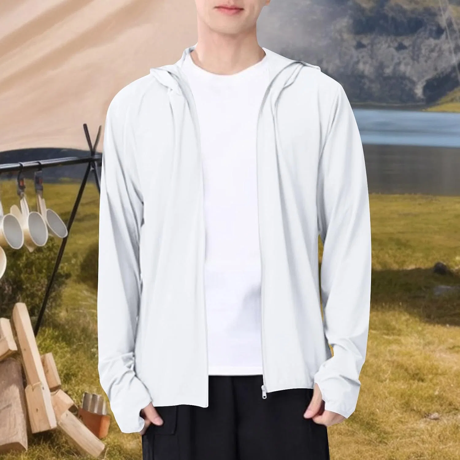 Мужская куртка с капюшоном, с длинным рукавом, модель Sun Hooded, серый — фото 2