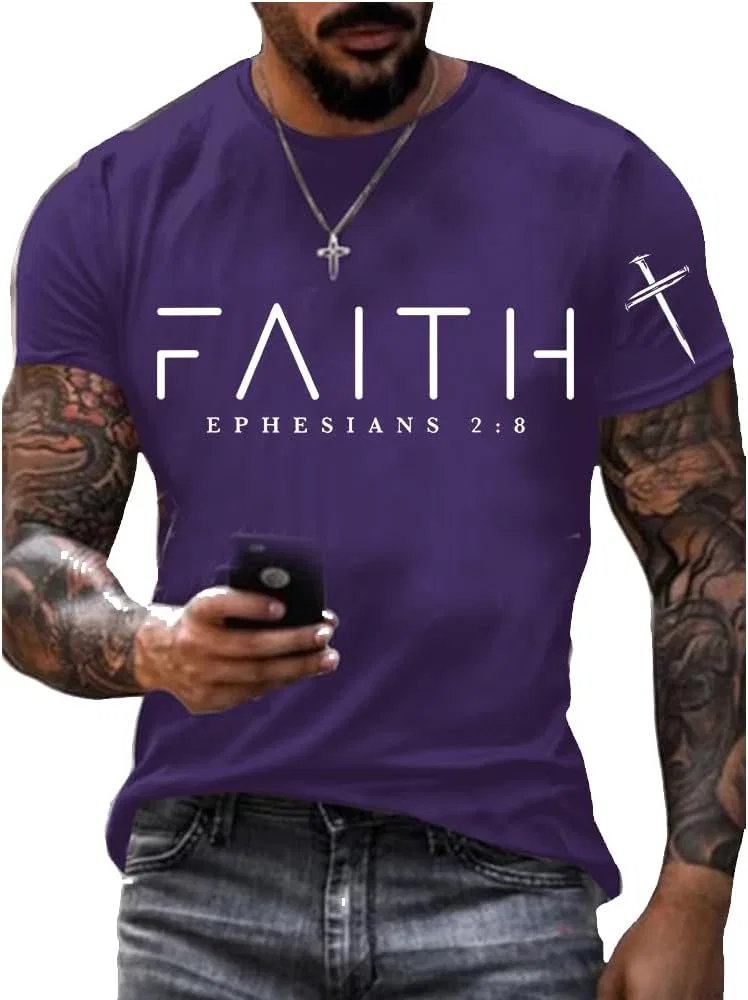 Мужская футболка с принтом Faith Ephesians 2:8, Purple