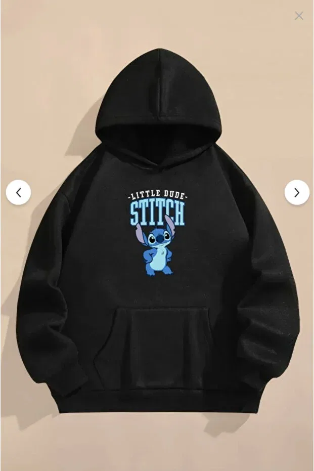 Детское худи для девочек с принтом Little Dude Stitch Machetta, Black — фото 2