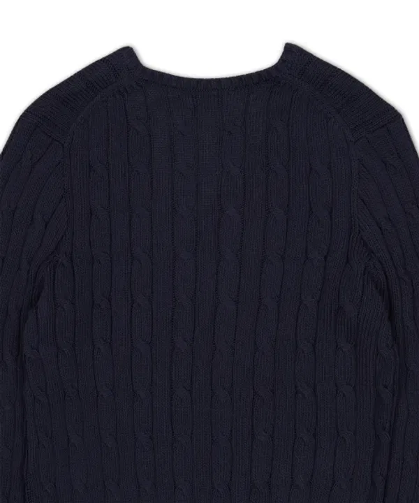 Свитер с V-образным вырезом, кабельная вязка, хлопок, Polo Ralph Lauren, синий — фото 4
