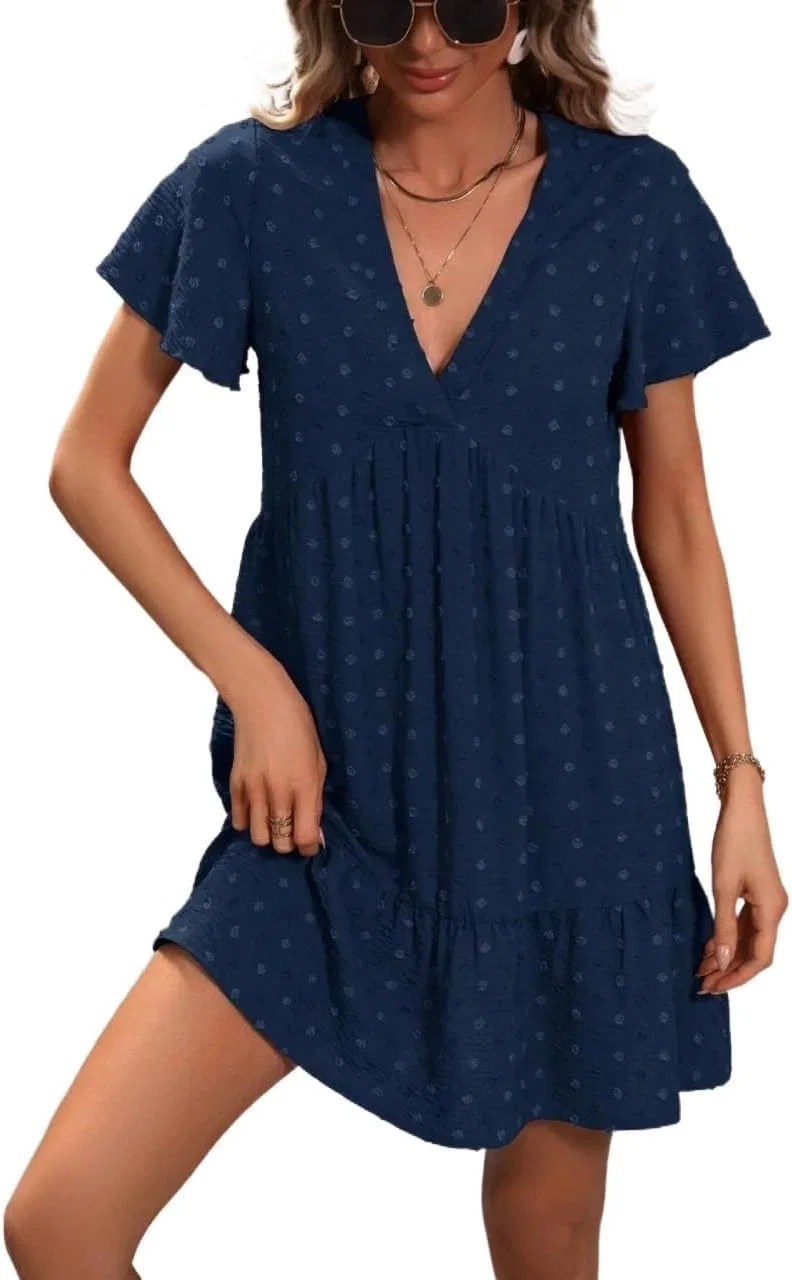Женское пляжное платье с воланами V-образным вырезом, Navy Blue