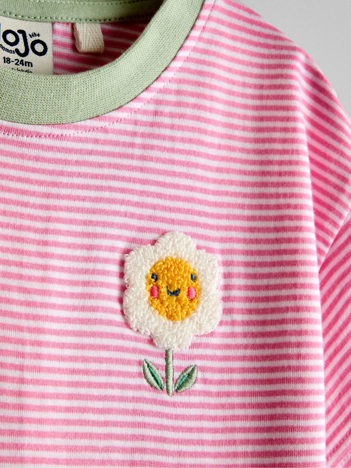 Футболка с полоской и аппликацией ромашки, JoJo Maman Bébé, розовая — фото 3