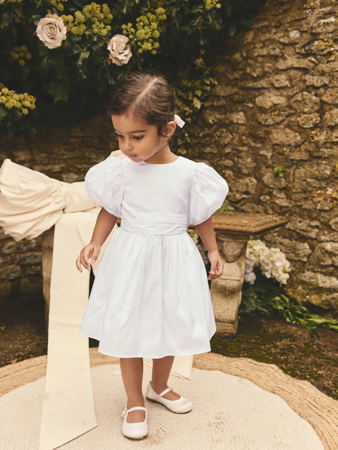 Платье для девочки цветов, White Flower Girl Taffeta Bow Dress Next, белый — фото 3