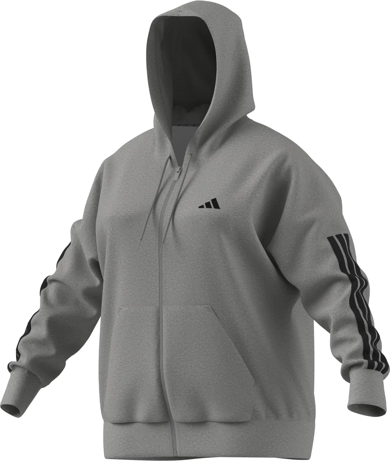 Женский худи с молнией Essentials 3 Stripes adidas, Medium Grey Heather / Black — фото 4