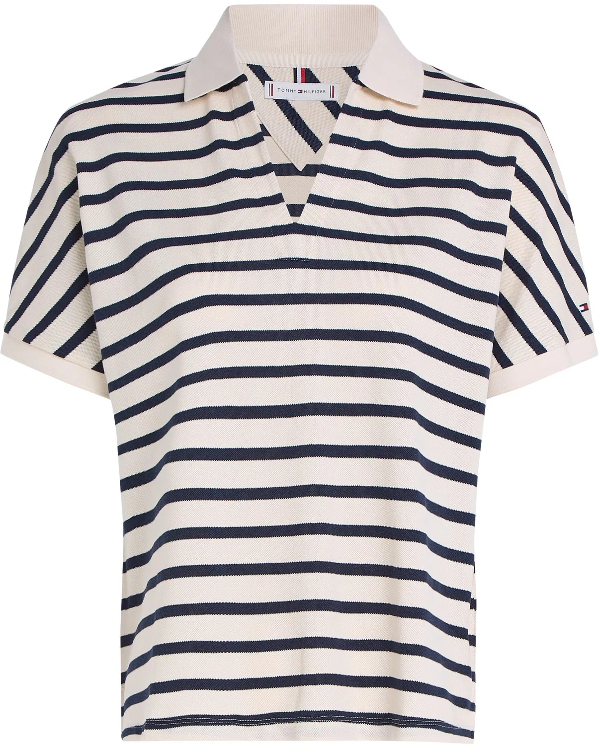 Женское поло из лиоцелла с коротким рукавом Tommy Hilfiger, White (Calico/Dark Night Navy Stp) — фото 4