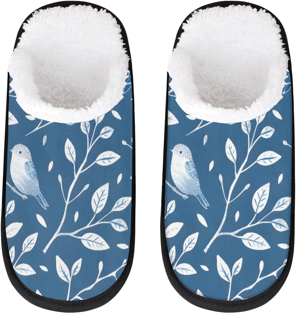 

Домашние тапочки для женщин и мужчин, уютные тапочки с противоскользящей подошвой, теплые плюшевые тапочки для дома, спальни и путешествий Gublec, Cute Birds Leaves