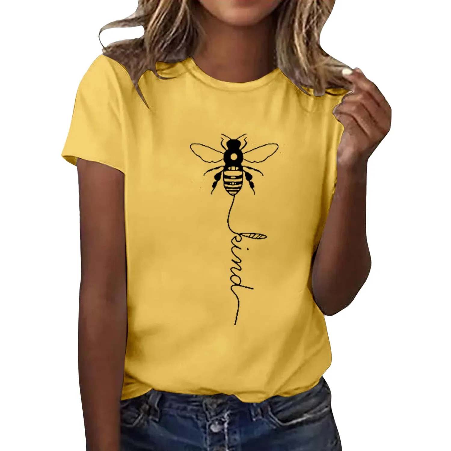 Женская футболка с принтом Girls Graphic Satin Blouses Loose Tops Plus Size Summer Sunflower Women's Basic Cotton Top, 1-yellow — фото 4