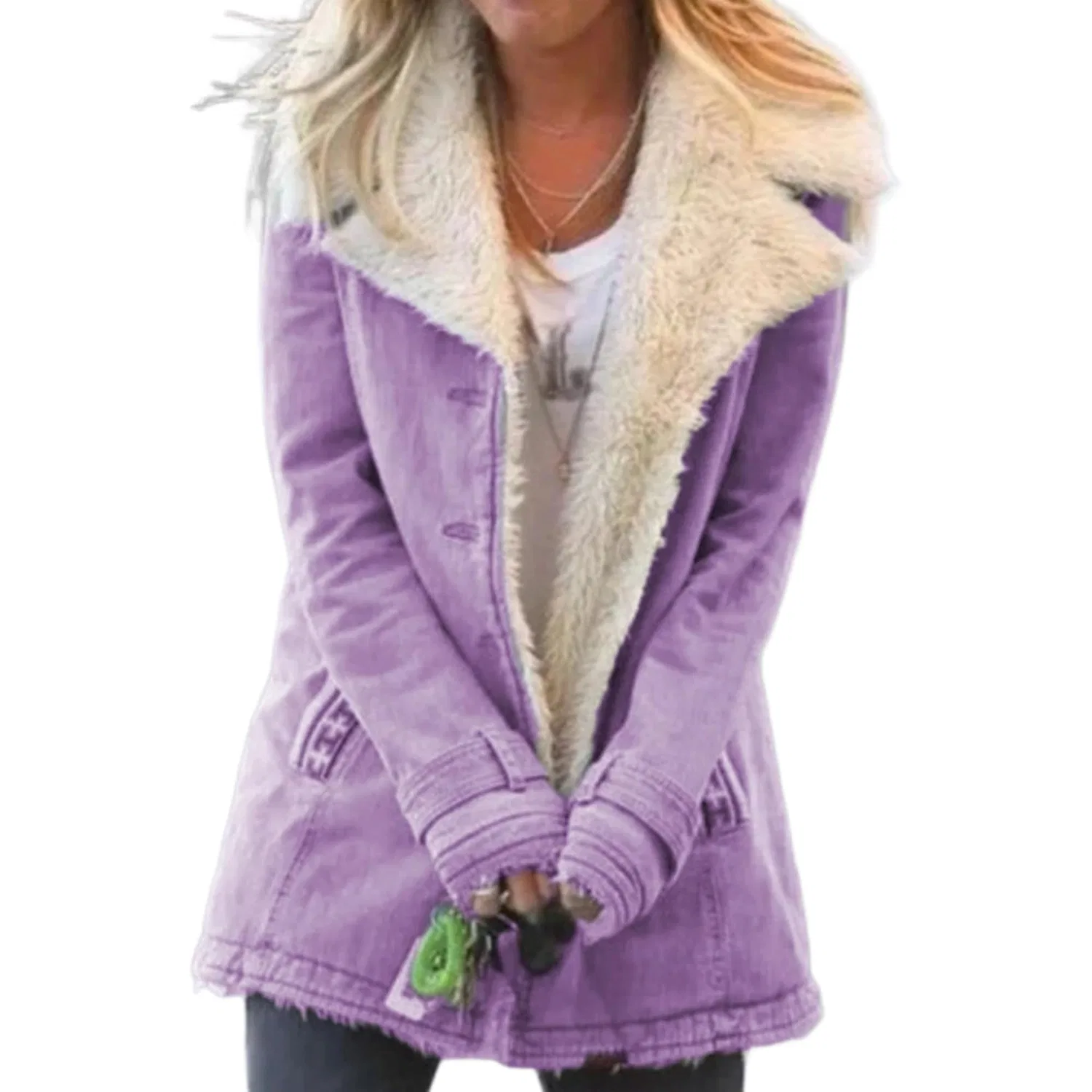 Женская джинсовая куртка на флисе с принтом, модель Oversized Casual, Viola