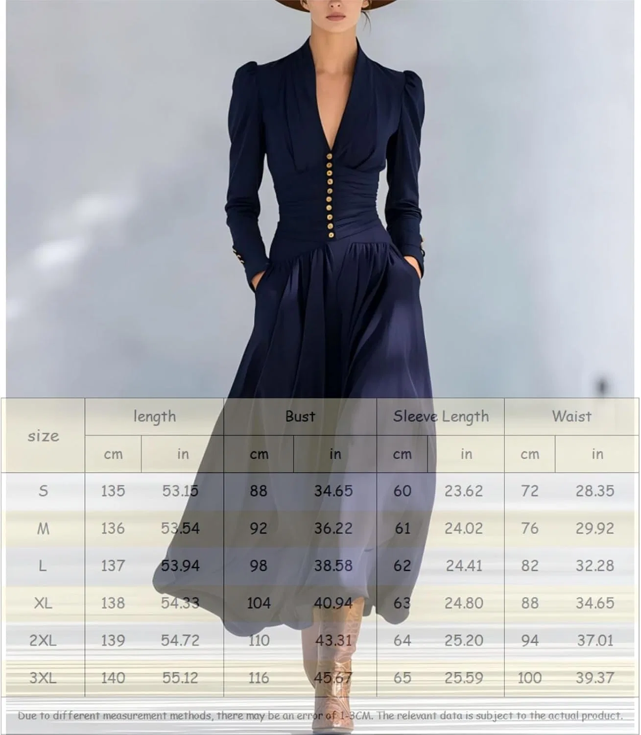 Женское платье миди с рюшами и V-образным вырезом, Navy Blue — фото 3