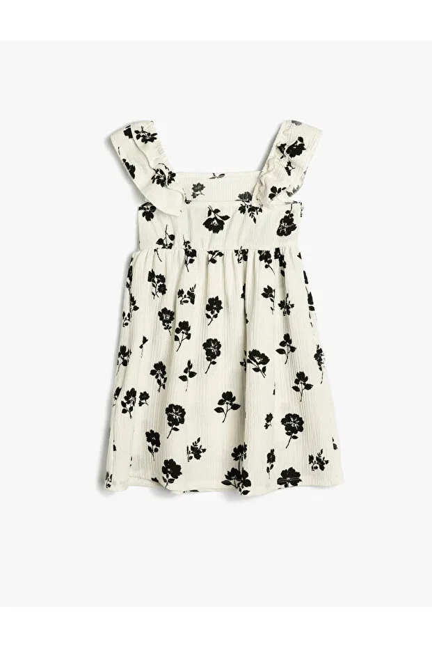 Детское платье для девочек с воланами Frill Detailed Floral Patterned Textured Strappy Koton, Ecru Patterned — фото 2