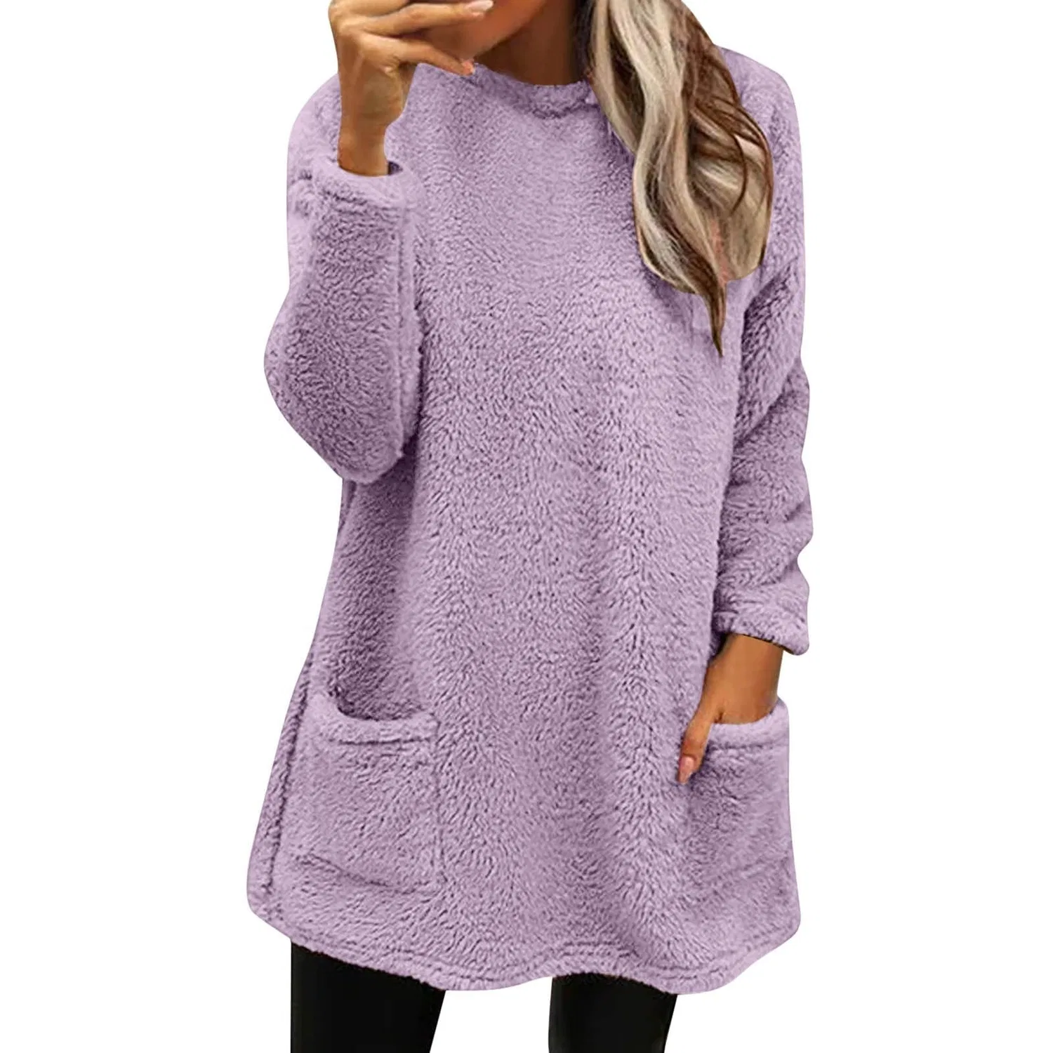 Женское зимнее пальто в полоску с флисом, свободного кроя, Lilac