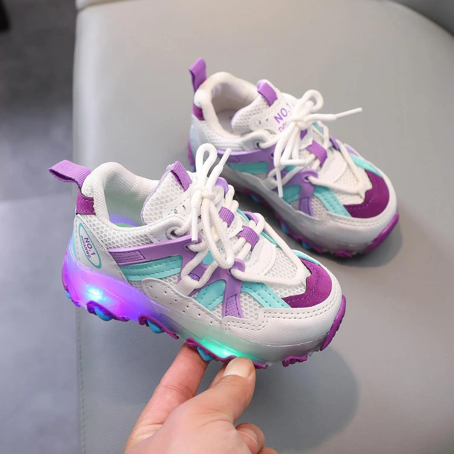 Детские кроссовки для девочек со светящейся подошвой, Purple — фото 4