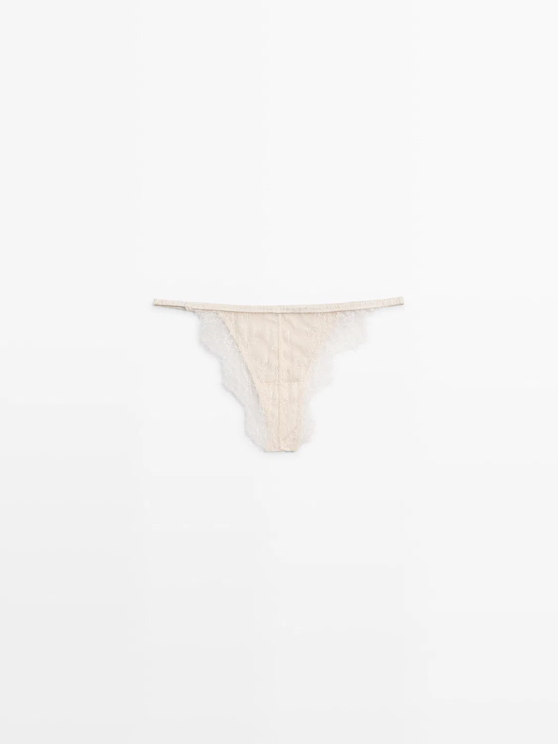Трусы Massimo Dutti Silk With Lace Detail, кремовый — фото 4