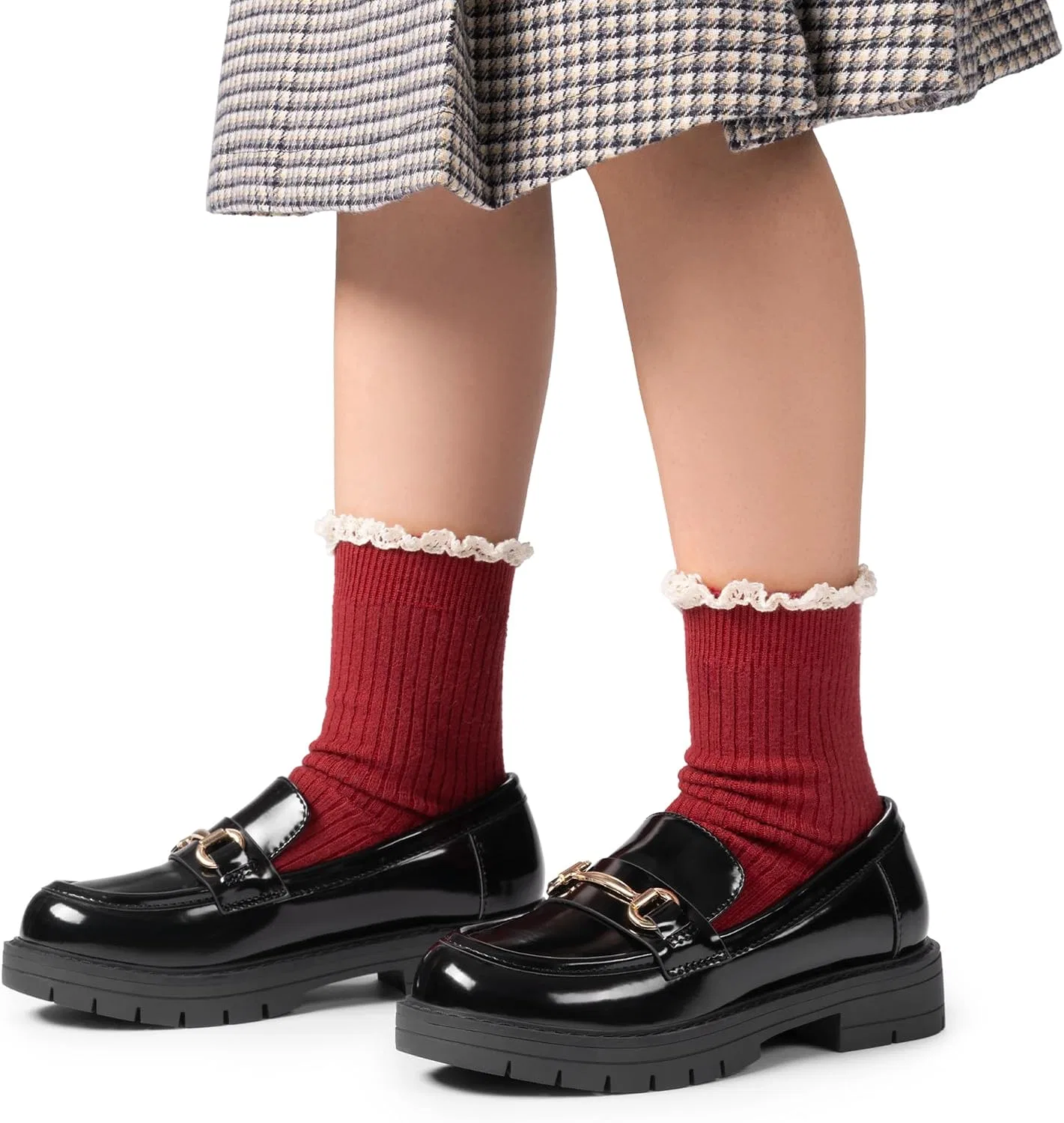 Детские туфли-лоферы на платформе с принтом DREAM PAIRS, Black-Patent — фото 2