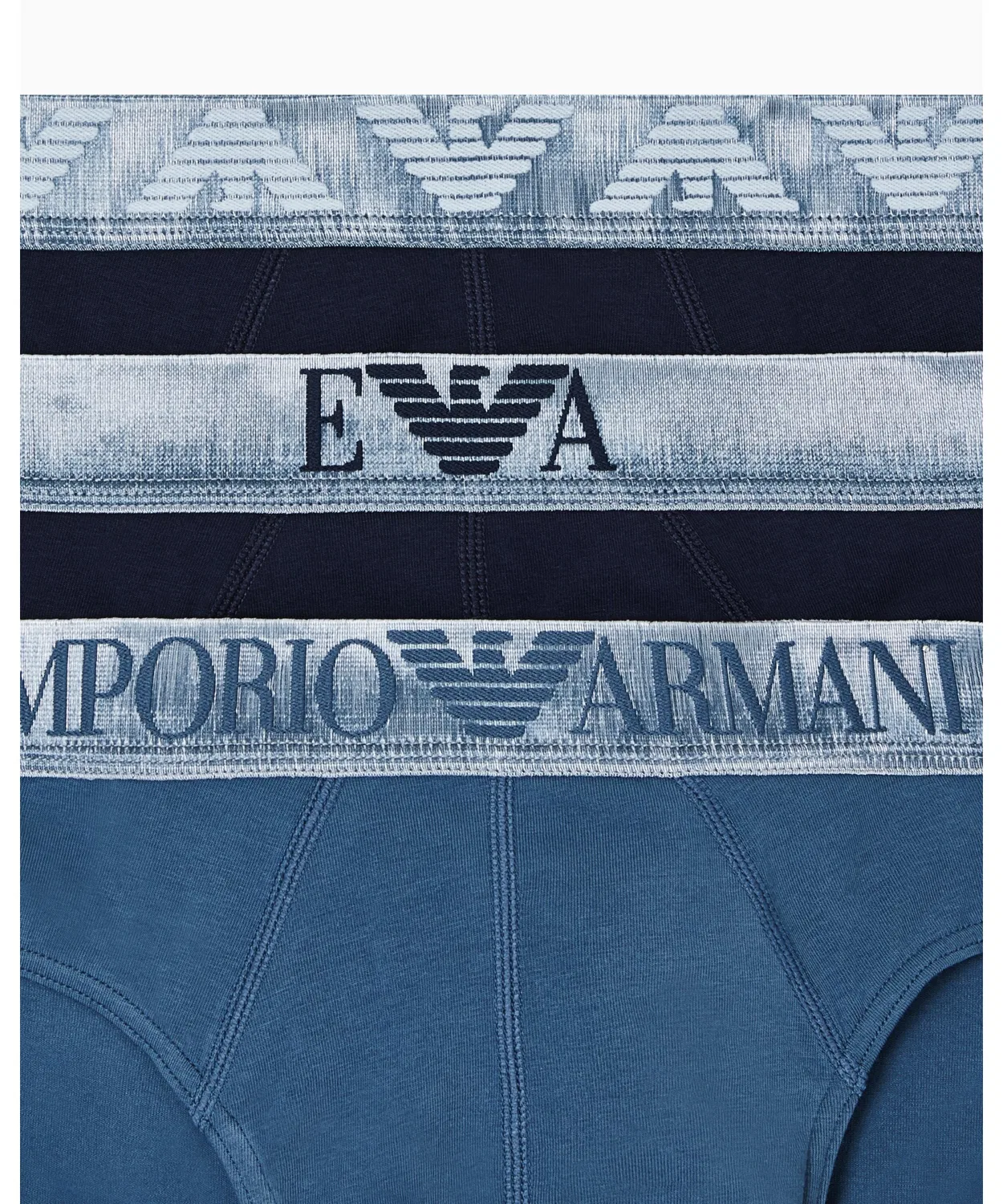 Мужские трусы-слипы органический хлопок набор из 3 штук Shiny Logo Band EMPORIO ARMANI, Blue — фото 2