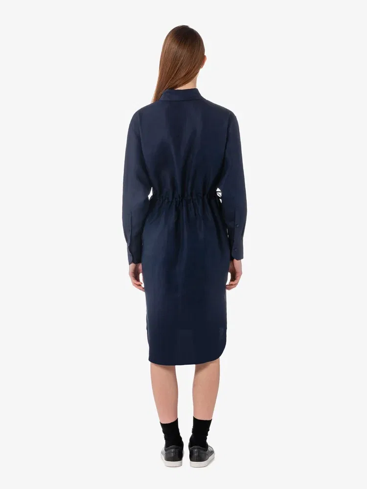 Платье-рубашка LACOSTE Navy, из льна и лиоцелла, темно-синее — фото 3