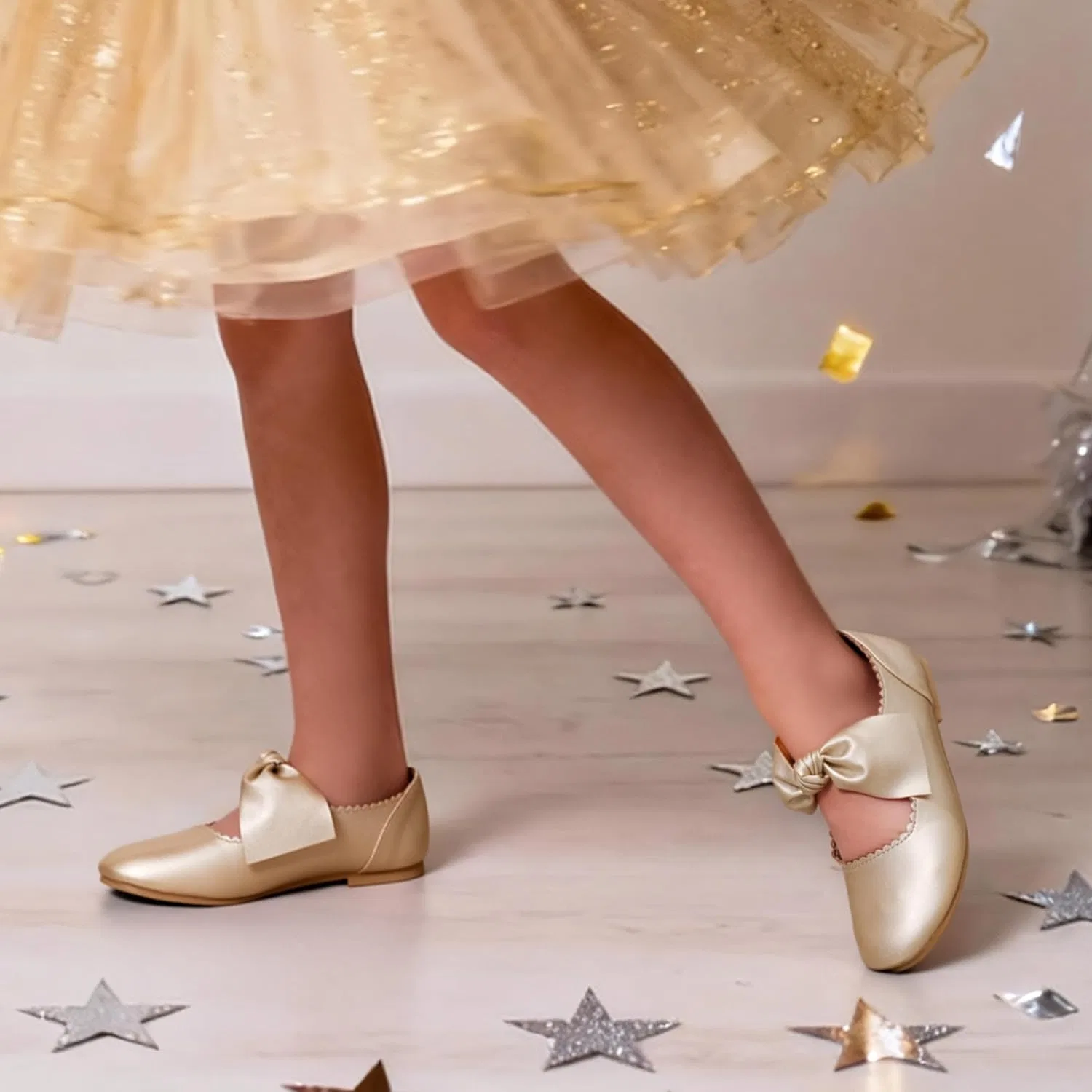 Детские балетки для девочек с бантом Dream Pairs, Gold — фото 2