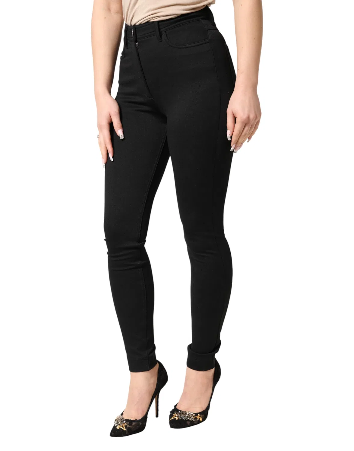 Женские брюки-скинни с высокой посадкой на молнии Skinny pants Dolce & Gabbana, черный — фото 3