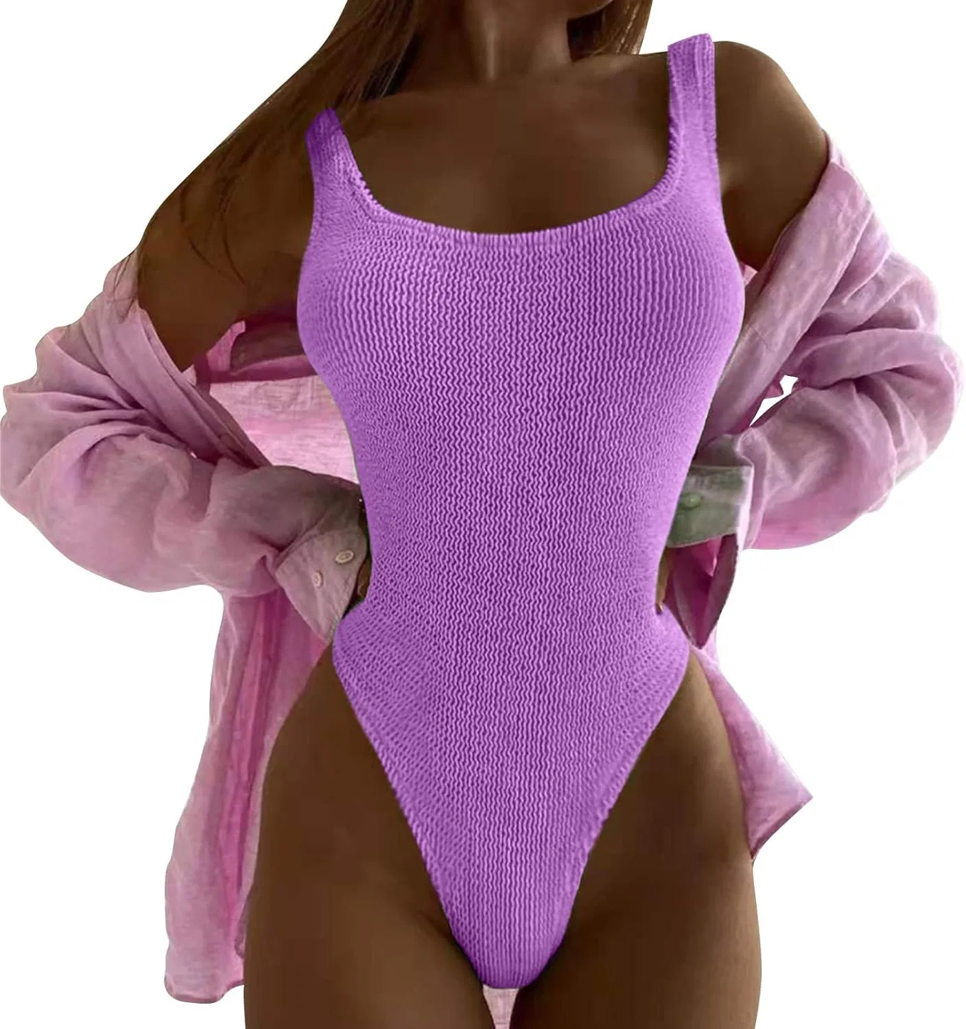 Женский слитный купальник с утяжкой живота Tankini, Purple